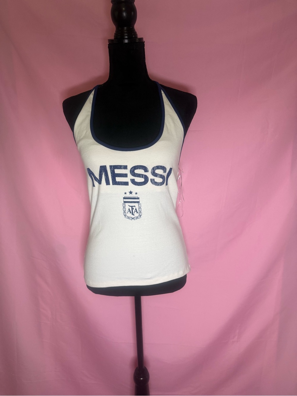 FA White Tank Top with Navy 'MESSI' Graphic
